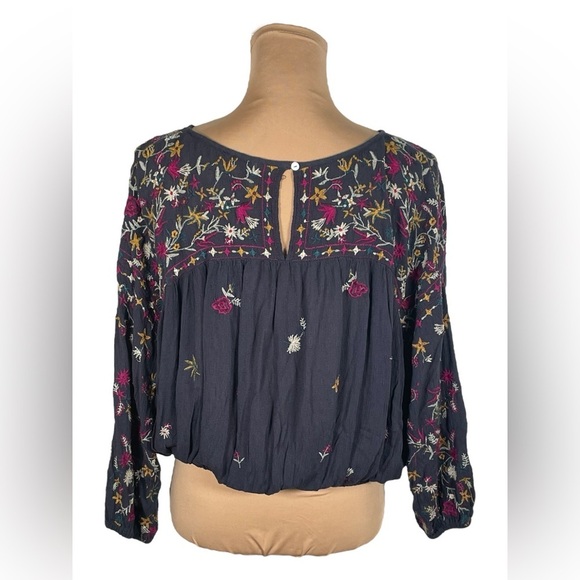 Free People Wild Flowers Blouse with Embroidery in Navy! Medium - Picture 4 of 11